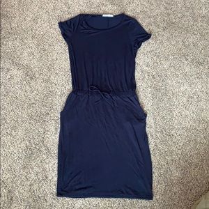 Knee length navy cinch-waist dress